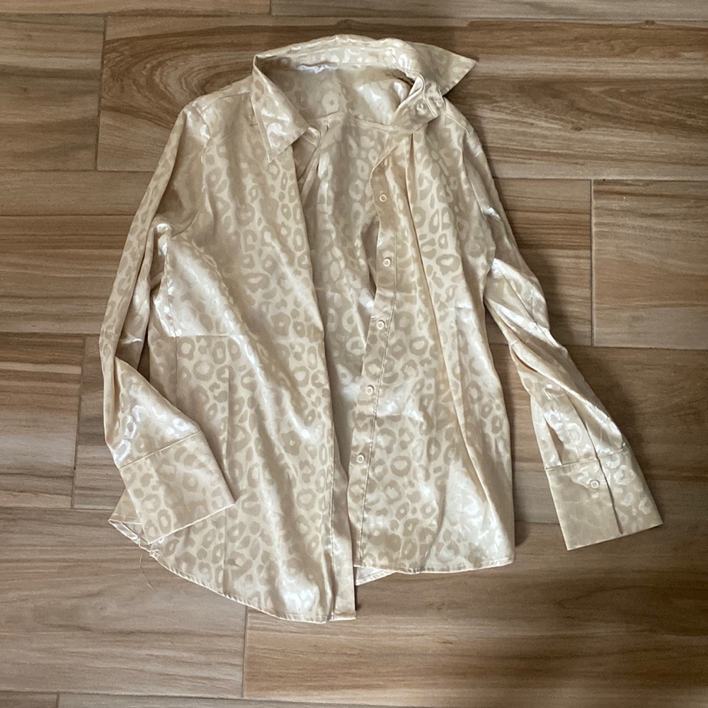 12th Tribe Cream Leopard Button Down Shirt